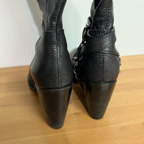 Gianni Barbato Tall Cowboy Boots EU 39.5 US 9 Black Leather Vintage Buckle Chain - Picture 5 of 10